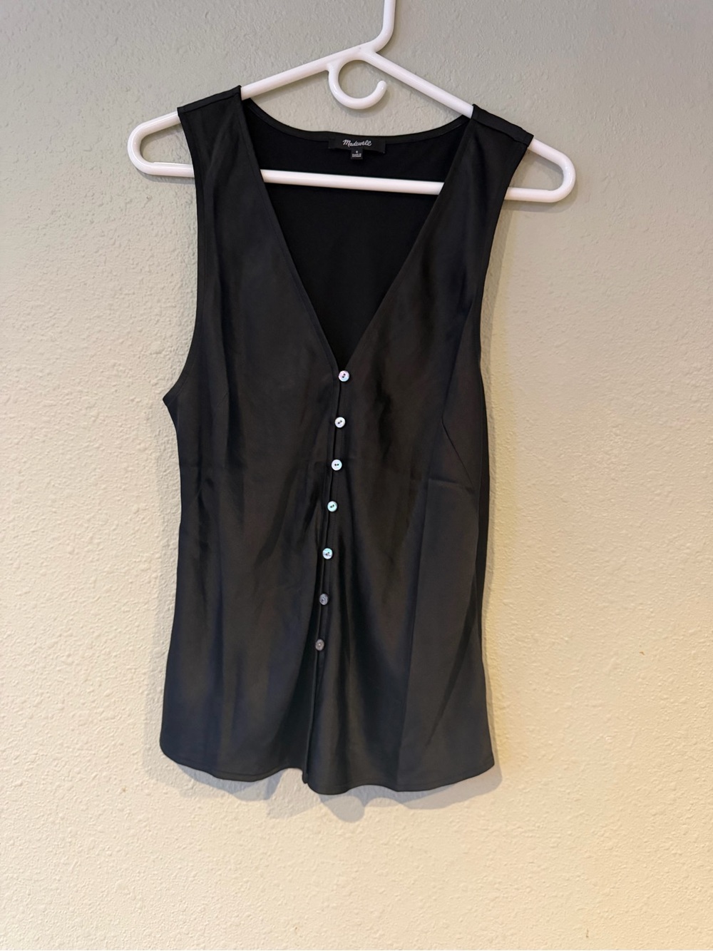 Madewell Emily Satin Sleeveless Button-Up Shirt Tank Black Size S